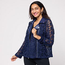 "As Is" Colleen Lopez Lace Moto Jacket with Solid Trim