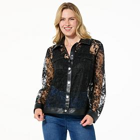 "As Is" Colleen Lopez Mesh Jacket with Faux Leather Trim