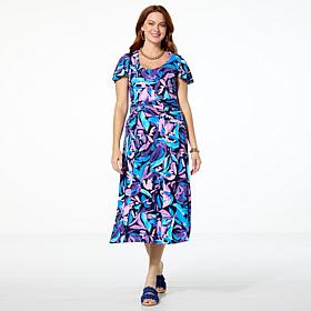 "As Is" Colleen Lopez Printed Jersey Knit Dress with Shirred Waist