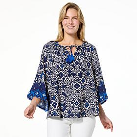 "As Is" Colleen Lopez Printed Woven 3/4 Raglan Sleeve Top