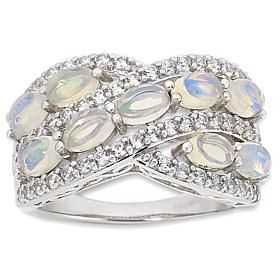 "As Is" Colleen Lopez Silver Exotic Gem & White Zircon Crossover Ring