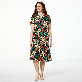 "As Is" Comfort Code Jersey Knit Belted Tiered-Hem Midi Dress