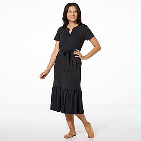 "As Is" Comfort Code Jersey Knit Belted Tiered-Hem Midi Dress