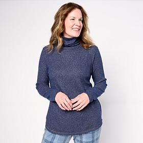 "As Is" Comfort Code Shimmer Waffle Knit Funnel Neck Pullover Top