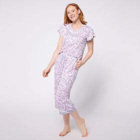 "As Is" Comfort Code Soft & Light V-Neck and Capri Pant PJ Set - Pe...