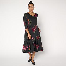 "As Is" Comfort Code Stretch Jersey Knit Tiered Hem Midi Lounge Dress