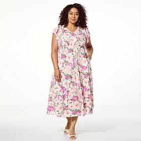 "As Is" Democracy Smocked Waist Flutter Sleeve Midi Dress