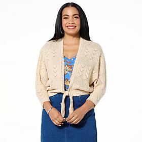 "As Is" Democracy Tie-Front Crocheted Cardigan
