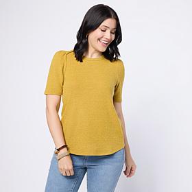 "As Is" DG2 by Diane Gilman Brushed Sweater Knit Short Puff-Sleeve Top