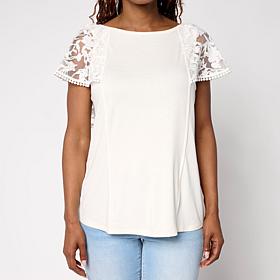 "As Is" DG2 by Diane Gilman Burnout Lace Flounce Top