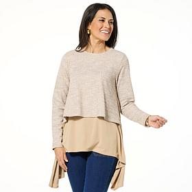 "As Is" DG2 by Diane Gilman Combo Textured Tweed & Jersey Knit Dram...