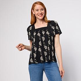 "As Is" DG2 by Diane Gilman Cotton Jersey Square Neck Embroidered P...