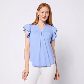 "As Is" DG2 by Diane Gilman Cotton Modal Flutter Sleeve Blouse
