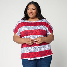 "As Is" DG2 by Diane Gilman Cotton Modal Slub-Printed Dolman Tee