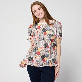 "As Is" DG2 by Diane Gilman Crepe De Chine Flared Sleeve Printed Top
