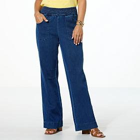 "As Is" DG2 by Diane Gilman Dream Drape Smocked Waist Wide-Leg Jean