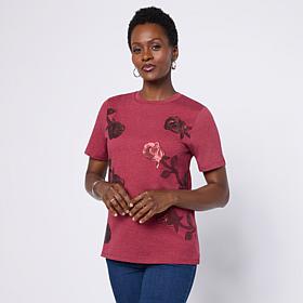 "As Is" DG2 by Diane Gilman Embellished Crew Neck Short-Sleeve Top