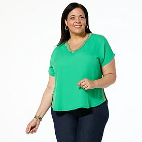 "As Is" DG2 by Diane Gilman Embroidered Border Dolman Top