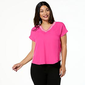 "As Is" DG2 by Diane Gilman Embroidered Border Dolman Top