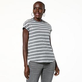 "As Is" DG2 by Diane Gilman Embroidered Striped Knit Tee