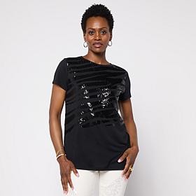 "As Is" DG2 by Diane Gilman Everyday Jersey Cap-Sleeve Top