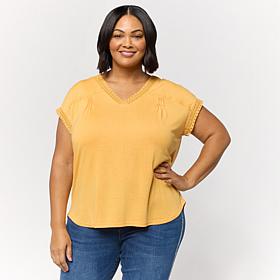As Is DG2 by Diane Gilman Everyday Jersey Lace Trimmed Knit Top