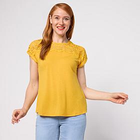 "As Is" DG2 by Diane Gilman Everyday Jersey Scallop Eyelet Yoke Top
