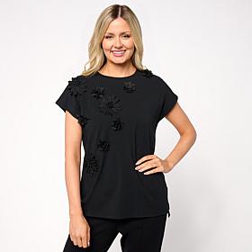 As Is DG2 by Diane Gilman Floral Applique Embellished Top
