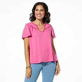 "As Is" DG2 by Diane Gilman Flutter-Sleeve Top with Hi-low Shirttai...