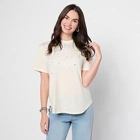 "As Is" DG2 by Diane Gilman Jersey Embellished Shirttail Tee