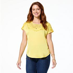 "As Is" DG2 by Diane Gilman Just Like Silk Crochet Lace Yoke Dolman...