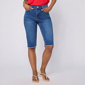 "As Is" DG2 by Diane Gilman Legacy Stretch Denim Fray Hem Bermuda S...