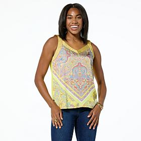 "As Is" DG2 by Diane Gilman Mixed Media Scarf Print V-Neck Tank