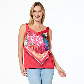 "As Is" DG2 by Diane Gilman Mixed Media Scarf Print V-Neck Tank