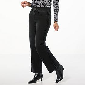 "As Is" DG2 by Diane Gilman New Classic Stretch Denim Frayed Wide-L...