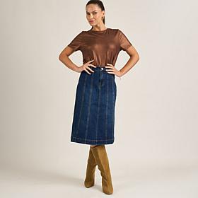 "As Is" DG2 by Diane Gilman New Classic Stretch Denim Paneled Midi ...