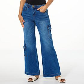 "As Is" DG2 by Diane Gilman New Classic Stretch Denim Wide-Leg Carg...