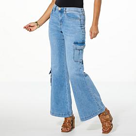 "As Is" DG2 by Diane Gilman New Classic Stretch Denim Wide-Leg Carg...