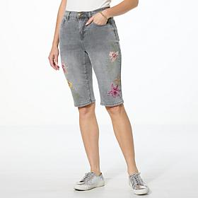 "As Is" DG2 by Diane Gilman New Classic Stretch Embroidered Bermuda...