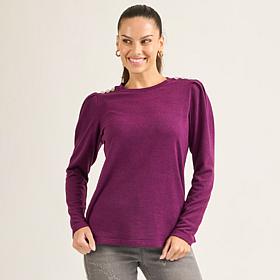 "As Is" DG2 by Diane Gilman Novelty Button Crew Neck Top