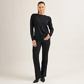 "As Is" DG2 by Diane Gilman Novelty Button Crew Neck Top