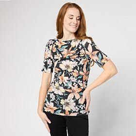 "As Is" DG2 by Diane Gilman Printed Boatneck Elbow Sleeve Top