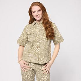 "As Is" DG2 by Diane Gilman Printed Short Sleeve Shirt Jacket