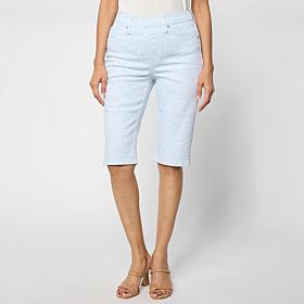 "As Is" DG2 by Diane Gilman Printed Stretch Denim Pull-On Bermuda S...