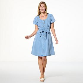 "As Is" DG2 by Diane Gilman Puff-Sleeve Scoopneck Dress