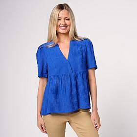 "As Is" DG2 by Diane Gilman Puff Sleeve V-Neck Blouse