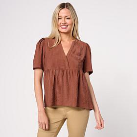 "As Is" DG2 by
Diane Gilman Puff Sleeve V-Neck Blouse