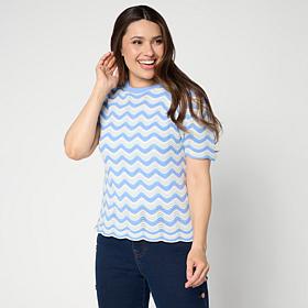 "As Is" DG2 by Diane Gilman Scalloped Edge Short Sleeve Sweater
