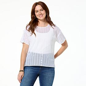 "As Is" DG2 by Diane Gilman Sheer Stripe Mesh Knit Top
