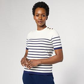 As Is DG2 by Diane Gilman Softease Short-Sleeve Striped Sweater